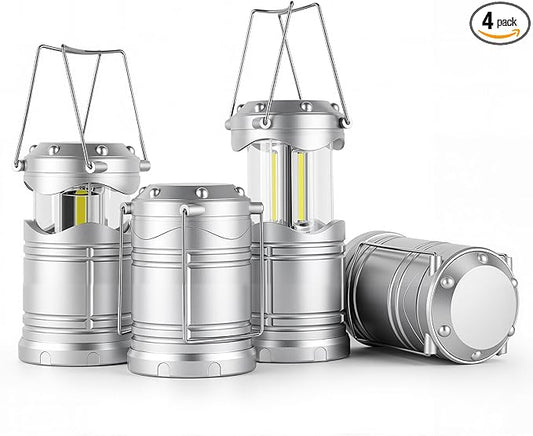 Lichamp LED Camping Lantern, 4 Pack Battery Powered Flashlight for Power Outages, Portable Collapsible Hanging Light Essential for Home, Outdoor, Emergency Lamp Survival Kit Gear for Hurricane, B4SL-VerdiqueGarden