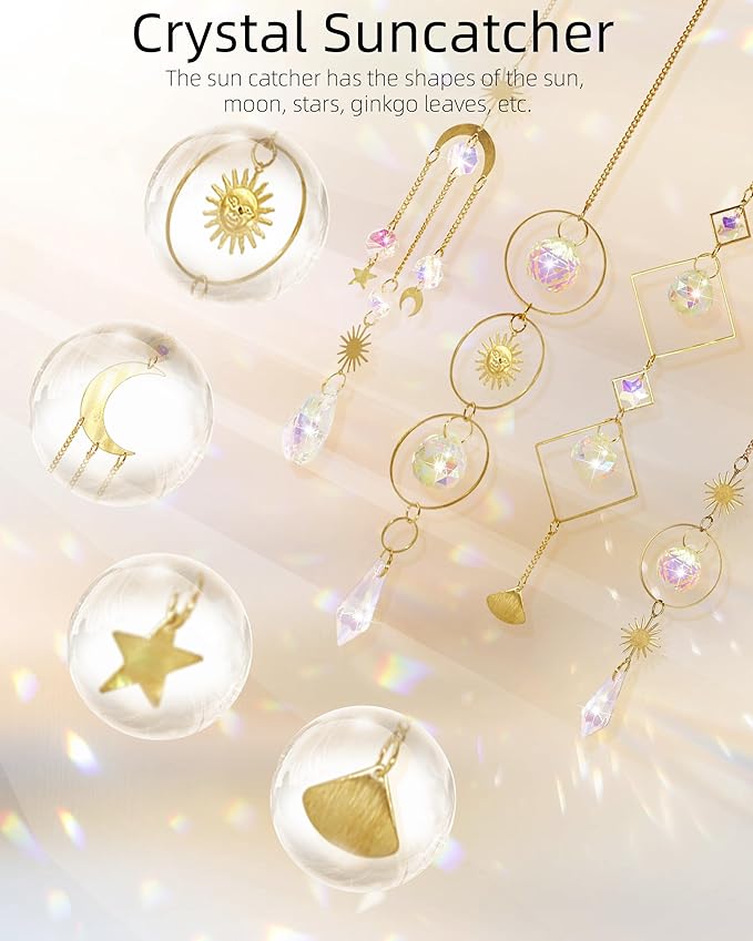 6 Pack Crystal Suncatcher,Hanging Sun Catchers with Crystals, Colorful Crystals Suncatchers Rainbow Prisms for Windows Christmas Tree Home Wedding Party Car Indoor Outdoor Garden Decor-VerdiqueGarden