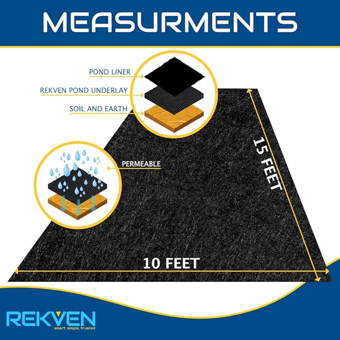 10 x 15 Feet Pond Liner Underlayment Non Woven Geotextile with 15 U-Pins-VerdiqueGarden
