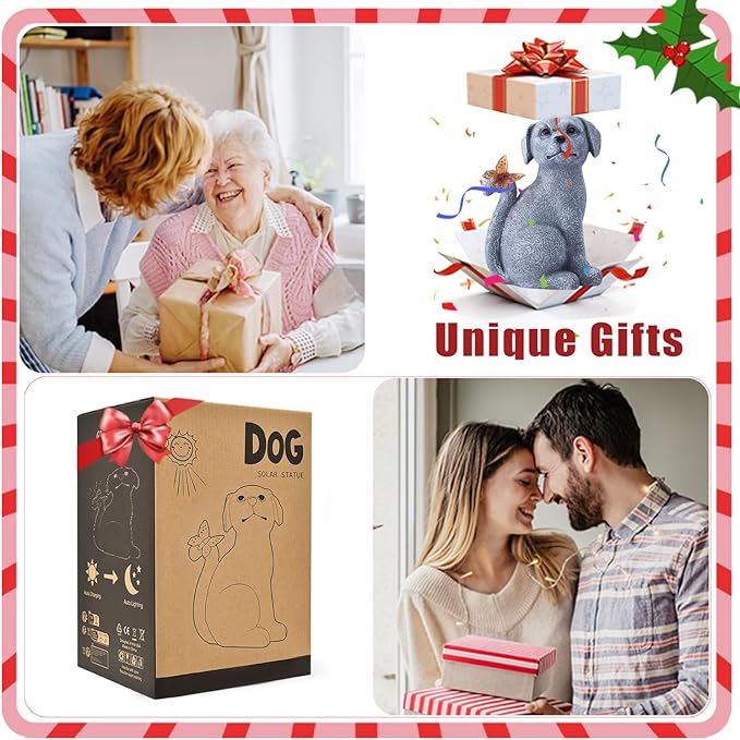 Garden Decor Solar Dog Statues: Outdoor Sculptures with Glowing Butterfly for Lawn Ornaments Yard Art Porch Patio Balcony - Gifts for Mom Grandma Women-VerdiqueGarden