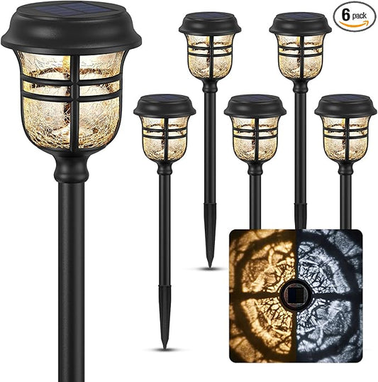 XMCOSY+ Solar Pathway Lights Outdoor, High Lumens LED Garden Lights with 2 Lighting Modes, Solar Powered Light, IP65 Waterproof Auto ON/Off for Yard Walkway Driveway Decor (Warm & Cool White)-VerdiqueGarden