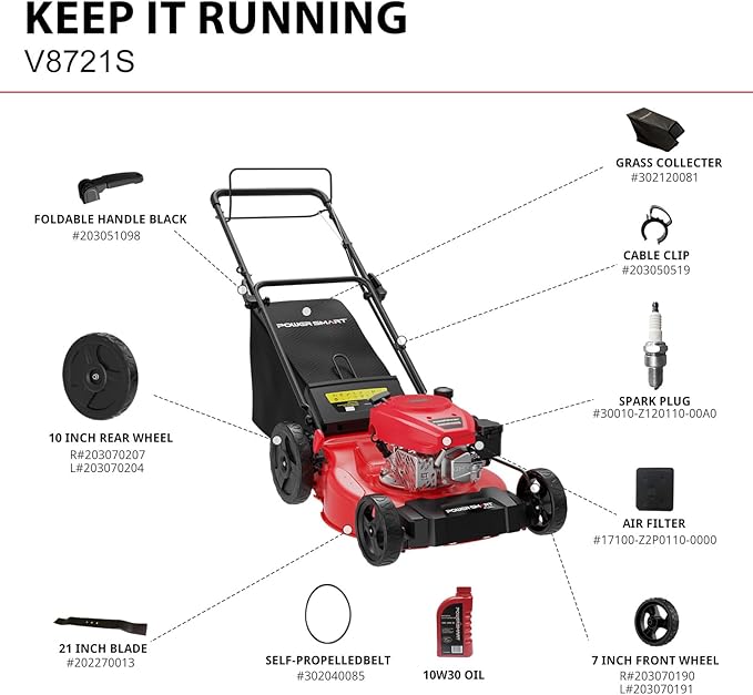 PowerSmart Self Propelled Gas Lawn Mower, 21-Inch with 170cc 4-Cycle OHV Engine 2-in-1 Rear-Wheel Drive Lawnmower with Bagging-VerdiqueGarden