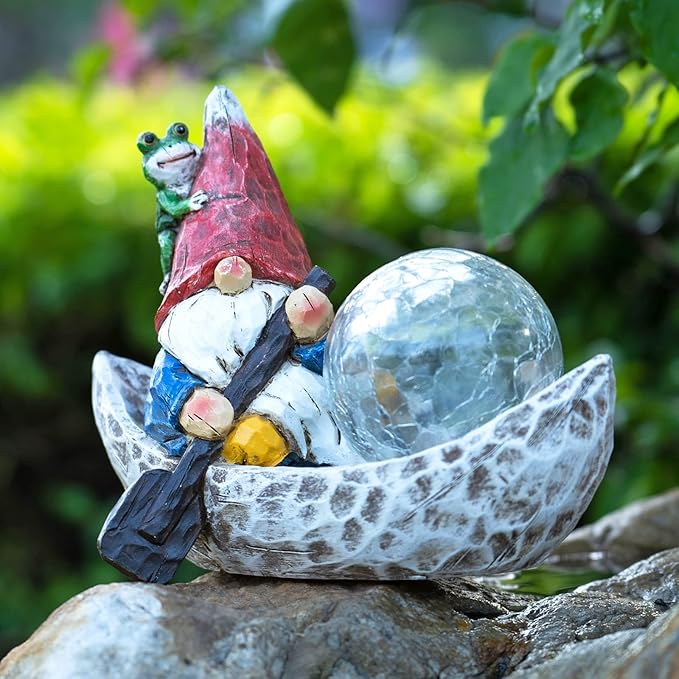 Garden Gnome Statue,Solar Gnomes Figurine,Outdoor Gnome Decor,Gnomes Decorations for Yard with Solar Light,Gnome Sculptures for Patio Lawn Ornaments-VerdiqueGarden