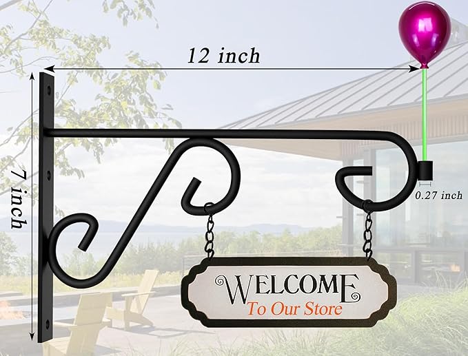 Plant Hanger Hook 4 Pack Hanging Basket Hooks,12in Metal Plant Wall Hanger,Plant Bracket Hook for Hanging Flower Baskets,Outdoor & Indoor Plant Hook Black-VerdiqueGarden