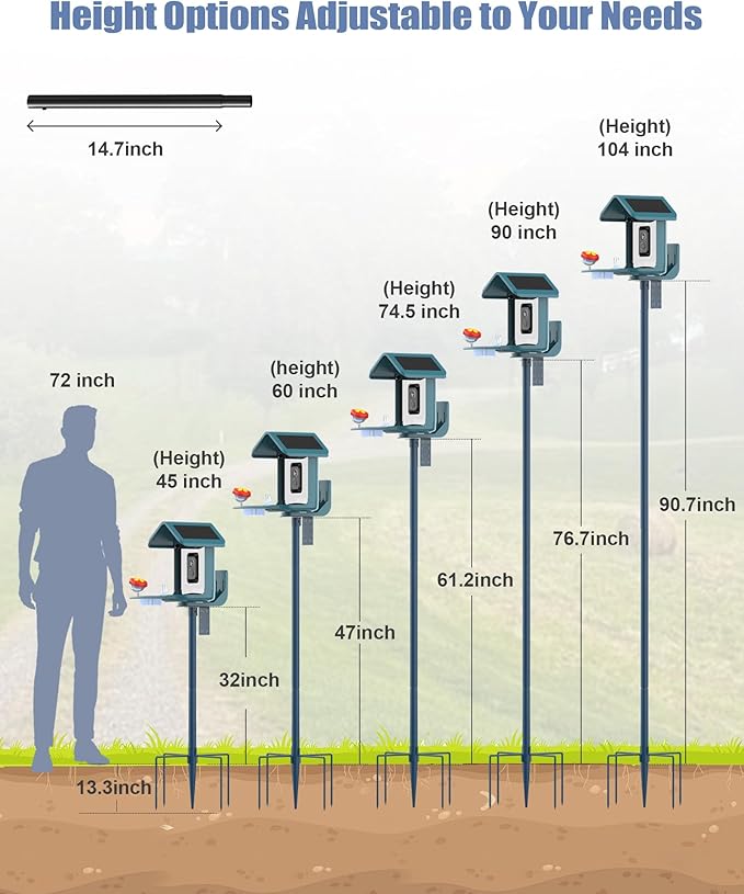 Bird Feeder Pole Stand – 104 Inch Height Feeding Station with 1-Inch Dia Heavy Duty for Hanging Feeders, Bird House Pole Mount Kit for Outdoor, Slip-Fit Connection，Blue-VerdiqueGarden
