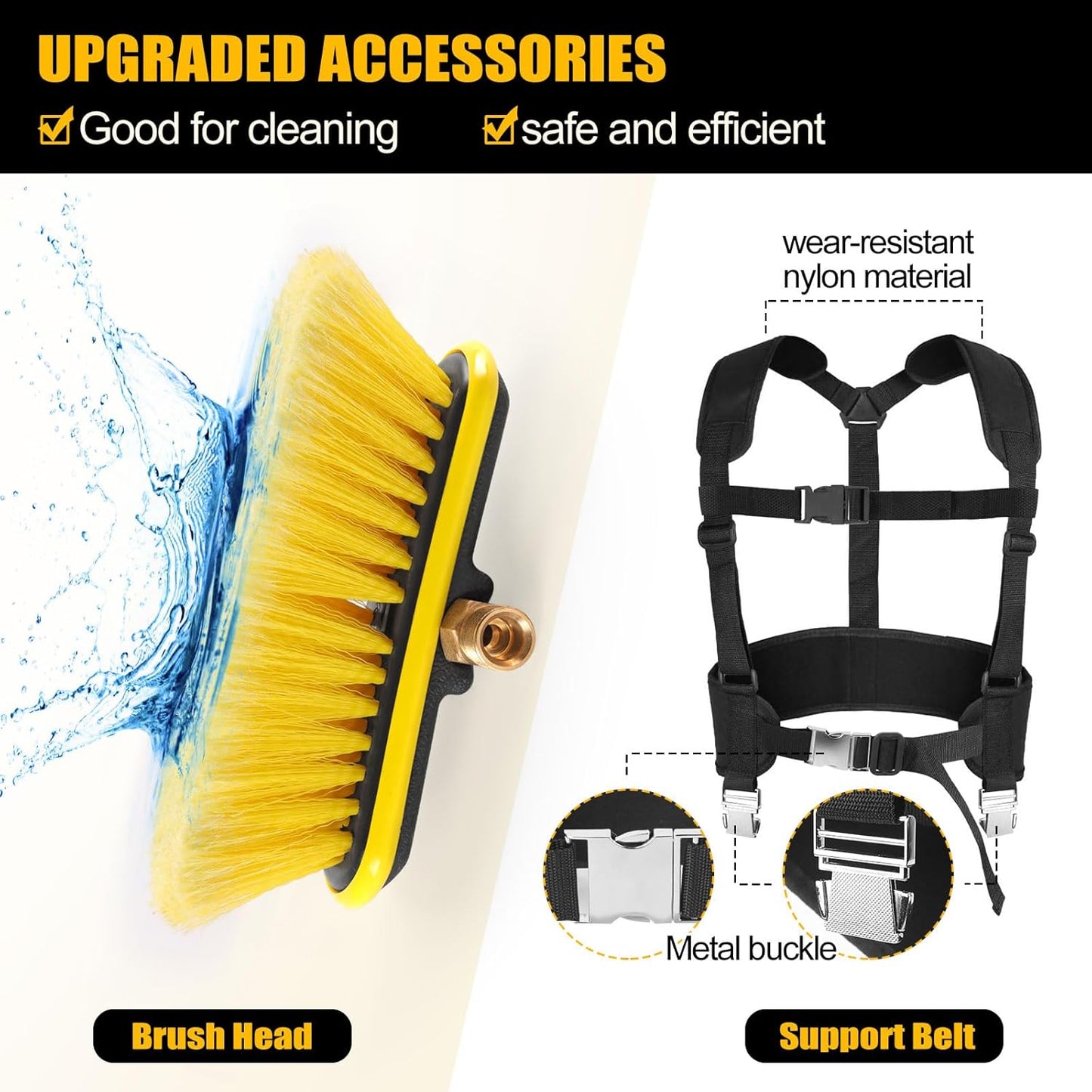 24FT Telescoping Power Washer Extension Wand, Gutter Cleaning Tools with Brush Head, 4 Adapters, 7 Spray Nozzles, Upgraded Support Belt, Pressure Washer Wand Extension for Wall Roof Gutter-VerdiqueGarden