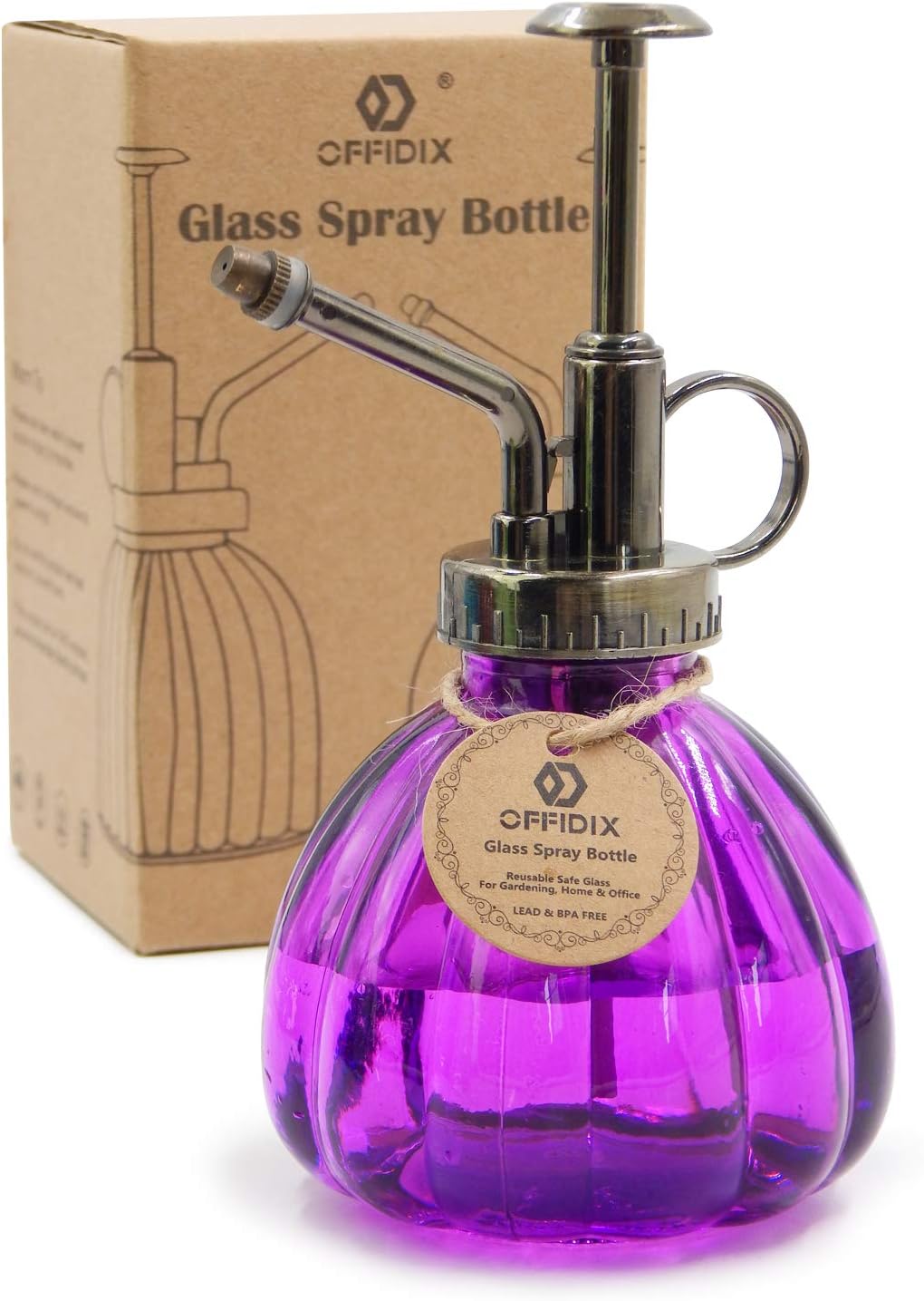 OFFIDIX Glass Watering Spray Bottle, 6.3" Tall Vintage Style Plant Mister with Bronze Plastic Top Pump One Hand Watering Can Glass Spary Bottle (Dark Purple)-VerdiqueGarden