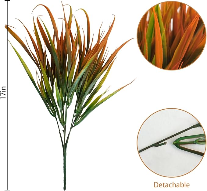 Uieke 28 Bundles Artificial Outdoor Plants UV Resistant Fake Grass Plants Faux Plastic Plants Greenery Shrubs for Home Garden Pathway Window Box Front Porch Cemetery Fall Decor, Autumn Orange-VerdiqueGarden