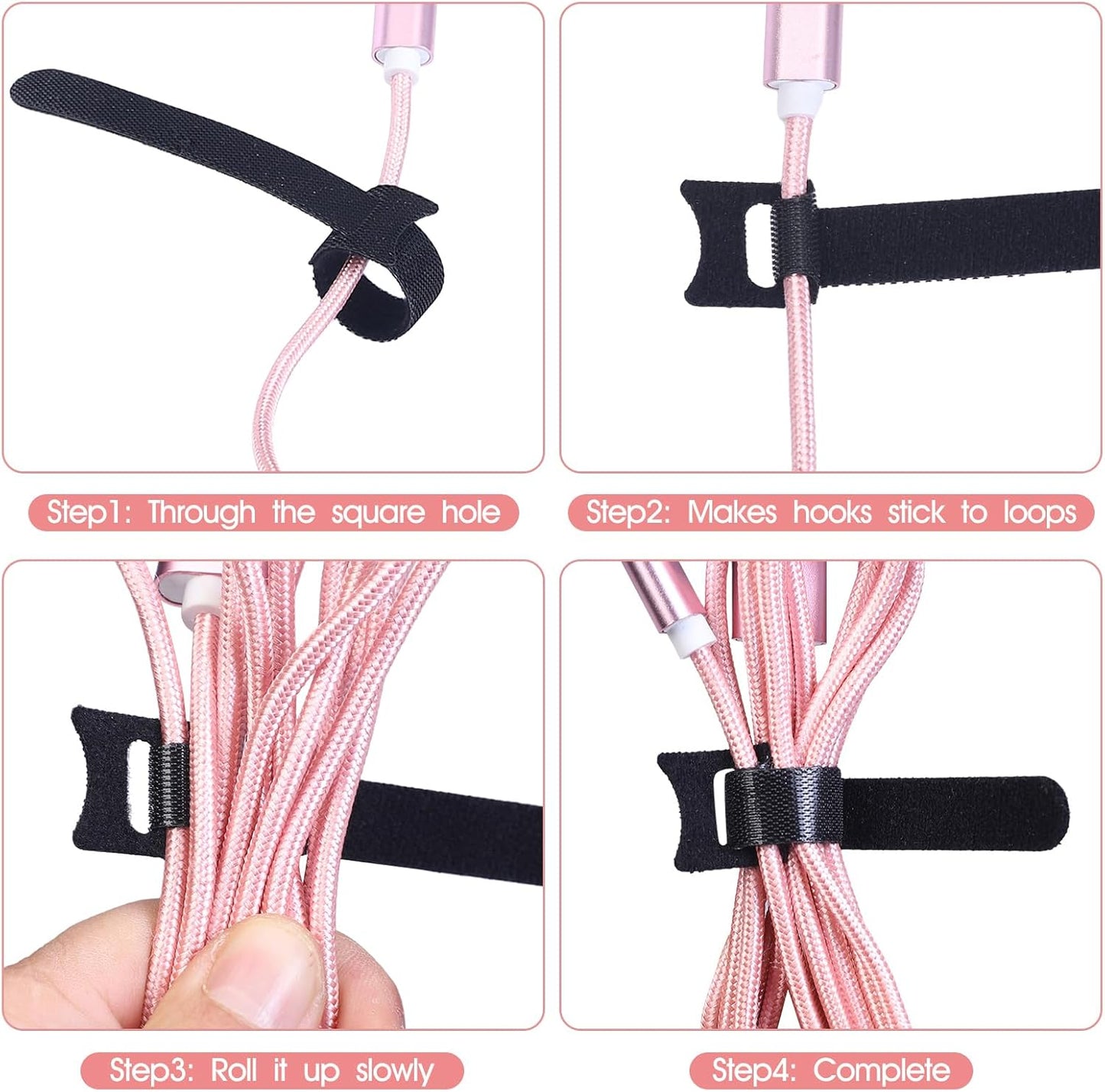 200PCS Reusable Cable Ties Wire Ties Cord Organizer Cable Organizer Adjustable Cable Management Black 4+6+8+10 inch-VerdiqueGarden