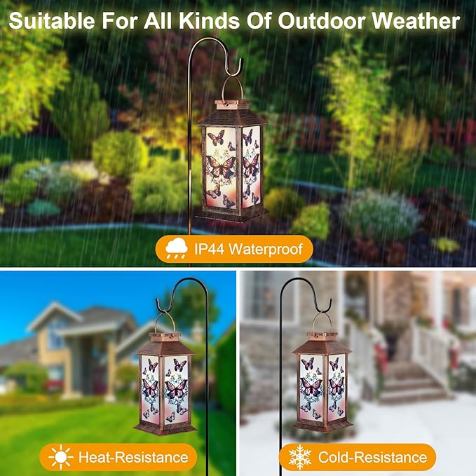 Solar Lantern Outdoor Waterproof Butterfly Garden Decor Birthday Gifts for Women Mom and Grandma Solar LED Plastic Decorative Hanging Light for Yard(Butterfly)-VerdiqueGarden