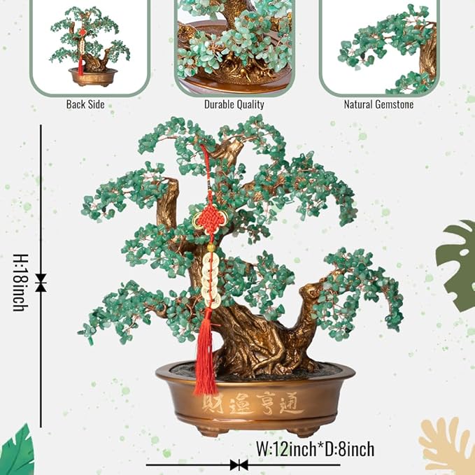 Green Aventurine Gemstone Crystal Bonsai Tree of Life（1,350 Gemstone Count） Large Feng Shui Money Chakra Tree for Luck and Wealth Desk Decoration 20 Inches-VerdiqueGarden