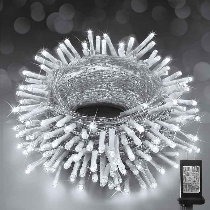 KNONEW Christmas String Lights Indoor Plug in,50FT 150LED Outdoor Waterproof Fairy Lights,8 Lighting Modes,Timer Memory Function for Bedroom Patio Balcony Party (Cool White)-VerdiqueGarden
