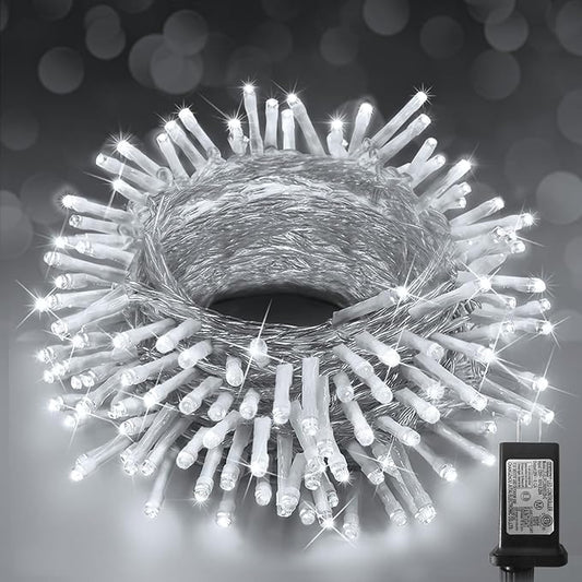 KNONEW Christmas String Lights Indoor Plug in,50FT 150LED Outdoor Waterproof Fairy Lights,8 Lighting Modes,Timer Memory Function for Bedroom Patio Balcony Party (Cool White)-VerdiqueGarden