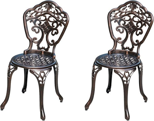 Outdoor Dining Chair Cast Aluminum Patio Chairs Set of 2 All-Weather Patio Dining Chair with Adjustable Feet for Backyard Garden (Orchid Chair)-VerdiqueGarden