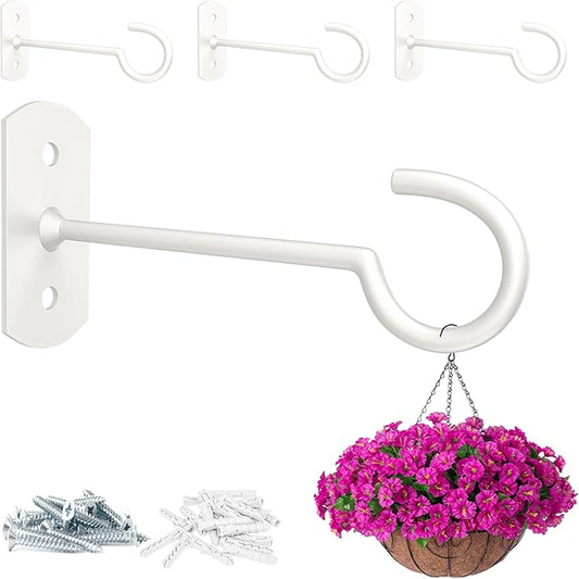 Hanging Plant Bracket 6inch 4Pack Metal Plant Hook Shepherds Hook Decorative Wall Plant Hanger for Hanging Lanterns Bird Feeder Flower Basket Home Decor Indoor & Outdoor White-VerdiqueGarden