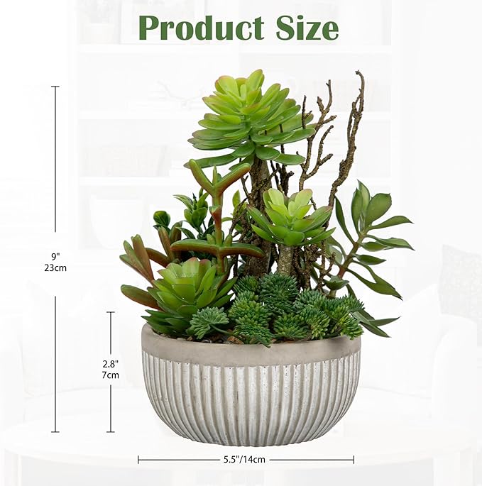 DILATATA Small Faux Plant Assorted Fake Succulents Plants Faux Succulents Arrangement Cement Potted Desk Plants Small Fake Plants for Home Table Office Bathroom Shelf Living Room Decor-VerdiqueGarden