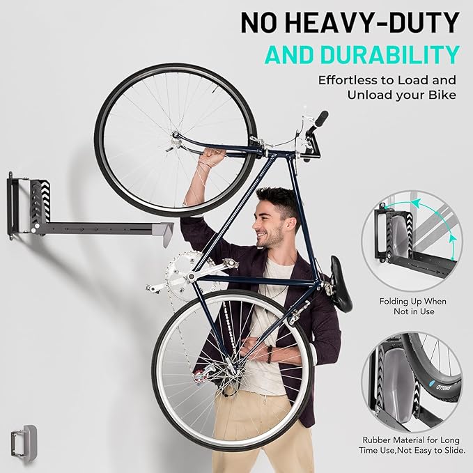 2-Pack Swivel Bike Rack Wall Mount, Bike Hangers for Garage, Space-Saving Vertical Bike Holder, Holds up to 77 lbs, Bicycle Wall Hanger Storage, No Heavy Lifting Required Indoor Hanging Bike Rack-VerdiqueGarden