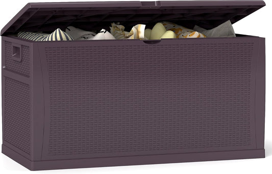 125 Gallon Resin Deck Box, Weatherproof Outdoor Storage Box for Patio, Garden, Pool, and Yard, Lockable Waterproof Bin for Tools, Cushions, and Accessories, Brown-VerdiqueGarden