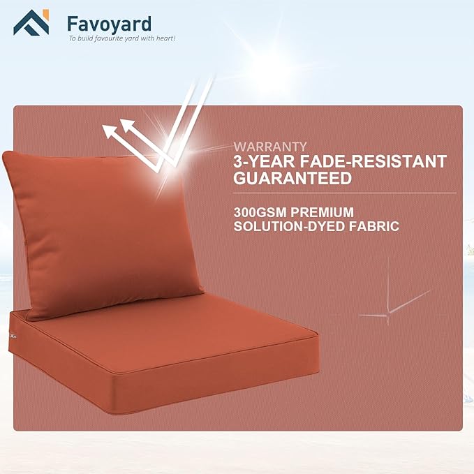 Favoyard Outdoor Seat Cushion Set 24 x 24 Inch Waterproof & Fade Resistant Patio Furniture Cushions with Removable Cover Deep Seat & Back Cushion with Handle and Adjustable Straps for Chair Sofa Couch-VerdiqueGarden
