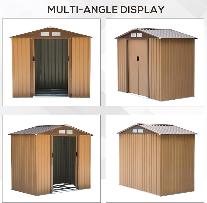 Outsunny 7' x 4' Outdoor Storage Shed, Garden Tool Metal Shed with Foundation Kit, Double Lockable Door, Air Vents and Sloping Roof, for Backyard, Patio, Lawn, Yellow-VerdiqueGarden