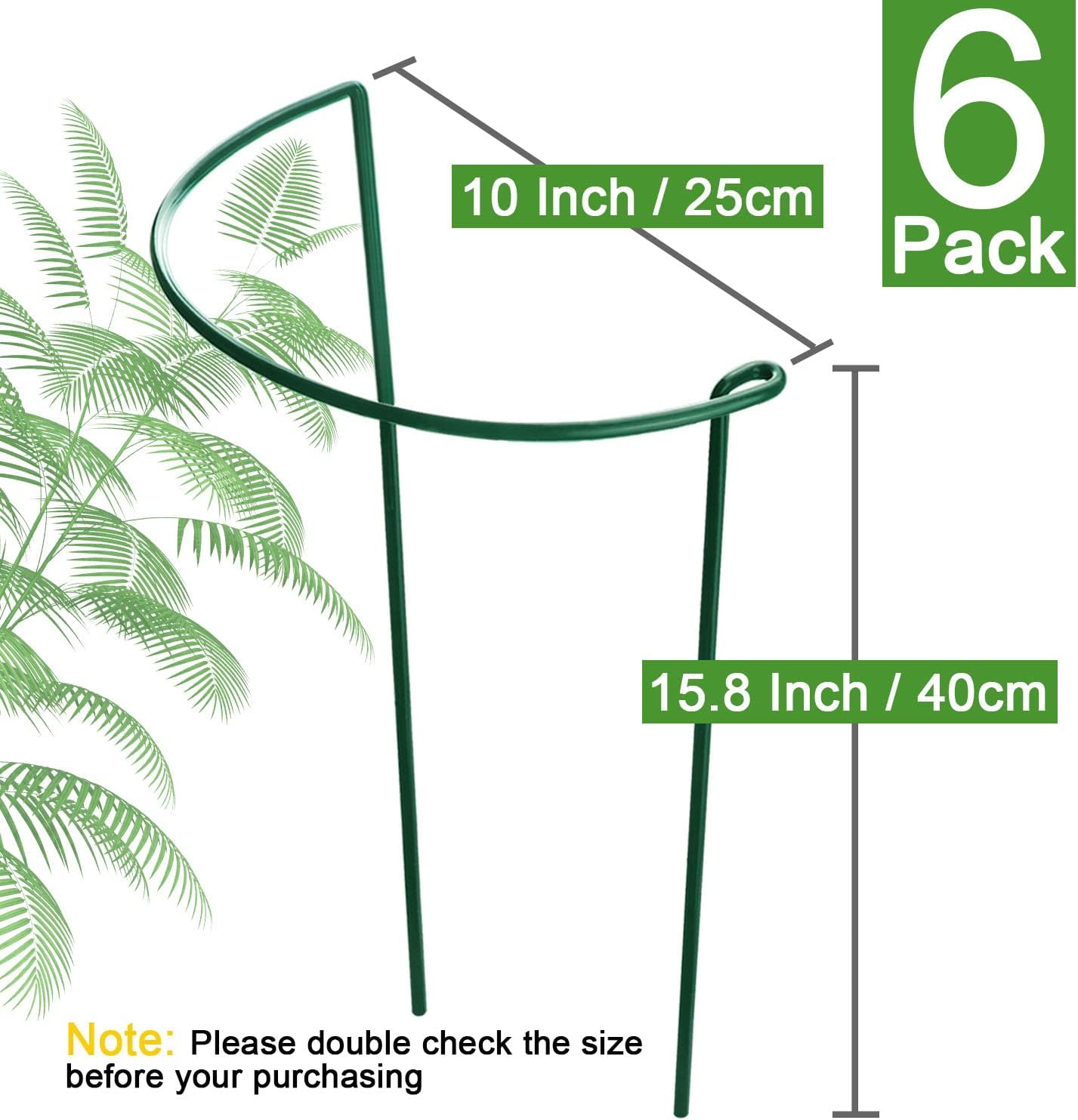 HiGift Plant Support Stakes, 6 Pack Metal Peony Cages and Supports, Garden Stakes Plant Support Cage, Large Plant Support Ring for Outdoor Indoor Snake Plant Peony Rose Flowers Vine (10" W x 15.8" H)-VerdiqueGarden