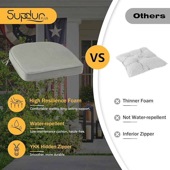 Outdoor Sunbrella Round Corner Seat Cushion, 17"x16"x2", Set of 4, Non Slip Seat Cushion Pads with Removable Cover for Patio Furniture, Garden Yard Lawn, Specrtum Pebble-VerdiqueGarden