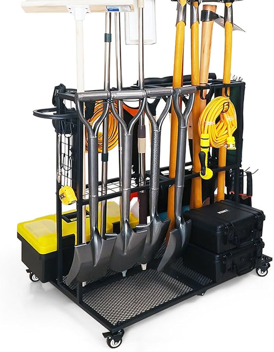 Garden Tool Organizer - Heavy Duty Garage Storage and Organization with Wheels - Large Garden Tool Storage Holder for Lawn Yard Patio Shed,Garage Shovel Rack-VerdiqueGarden
