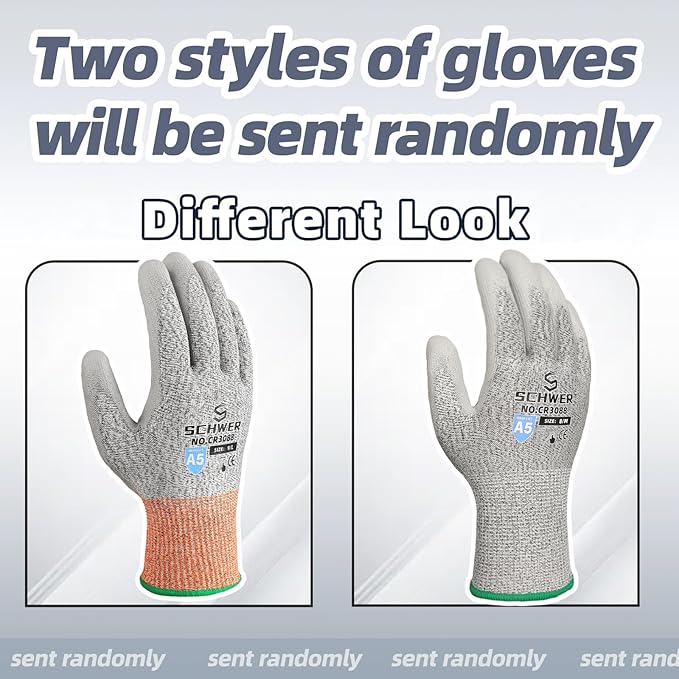 Schwer 12 Pairs ANSI A5 Cut Resistant Work Gloves, Cut Proof Gloves with PU Coating, Used for Metal Fabrication, WoodWorking, Construction, Non Slip, Durable, M, CR3088-VerdiqueGarden