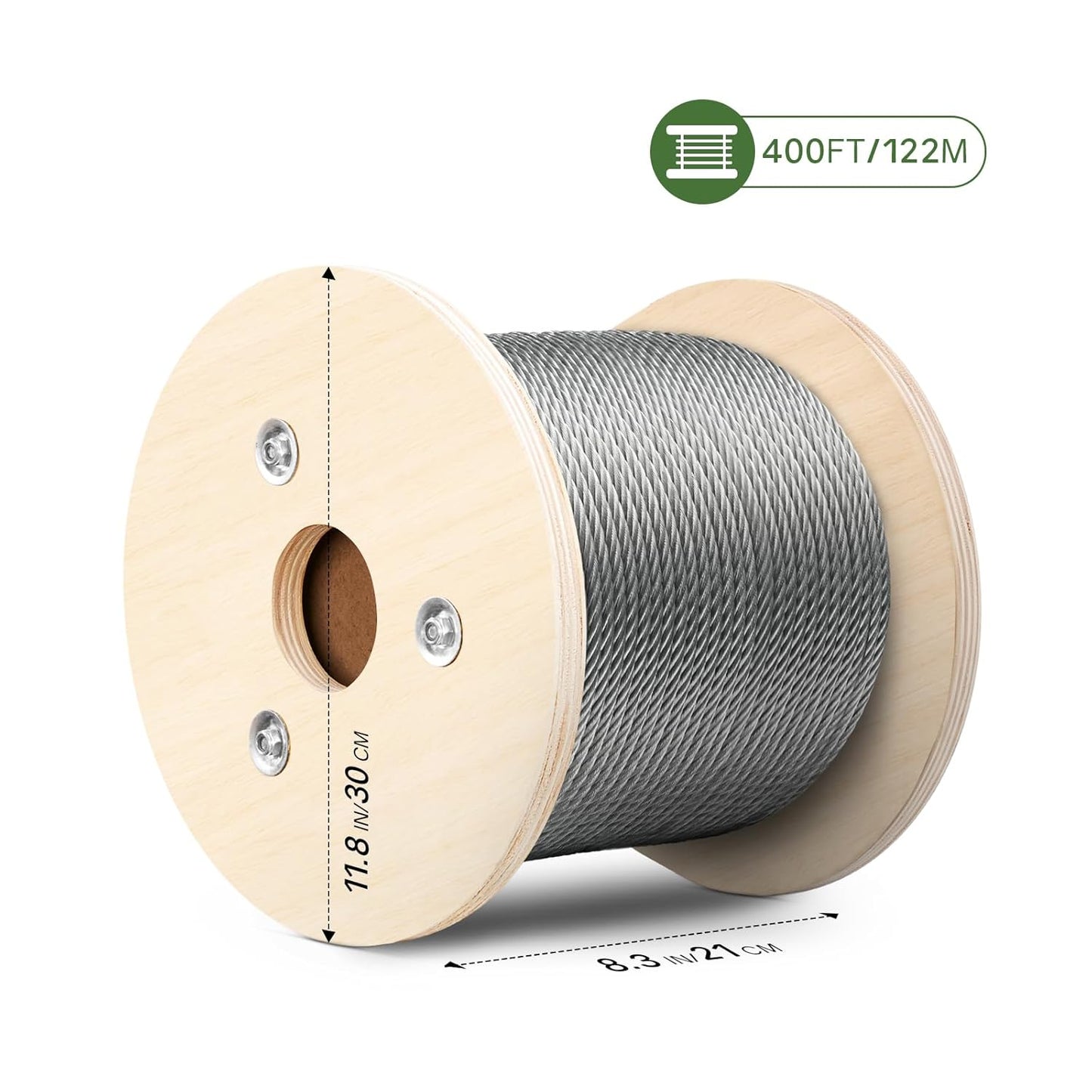 NEREUS 1/4" Stainless Steel Cable 400FT, 7x19 Strand Heavy-Duty Wire Rope, 6400 lbs Breaking Strength for Backyard Zipline, Deck Railing, Clotheslines and Outdoor Use-VerdiqueGarden