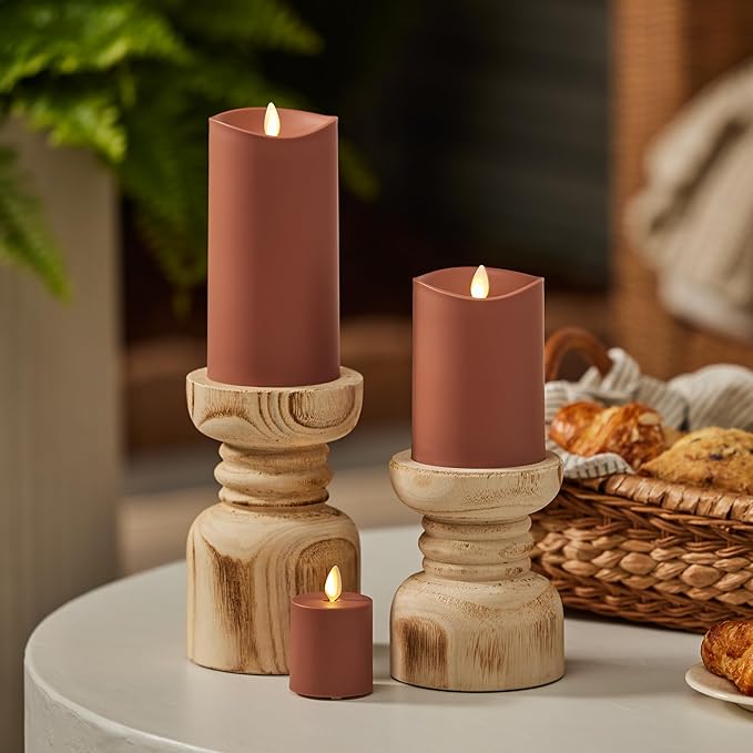 Luminara Outdoor Votive Flameless LED Candle, Baked Clay 2" x 3.2", Moving Flame Battery Operated Timer Remote Ready IPX4 Matte Plastic Finish-VerdiqueGarden