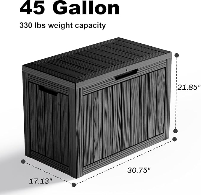 45 Gallon Resin Deck Box, Lockable Outdoor Storage Box for Patio Cushions Storage Furniture,Garden Tools, Pool Supplies, Weatherproof and UV Resistant（Black）-VerdiqueGarden