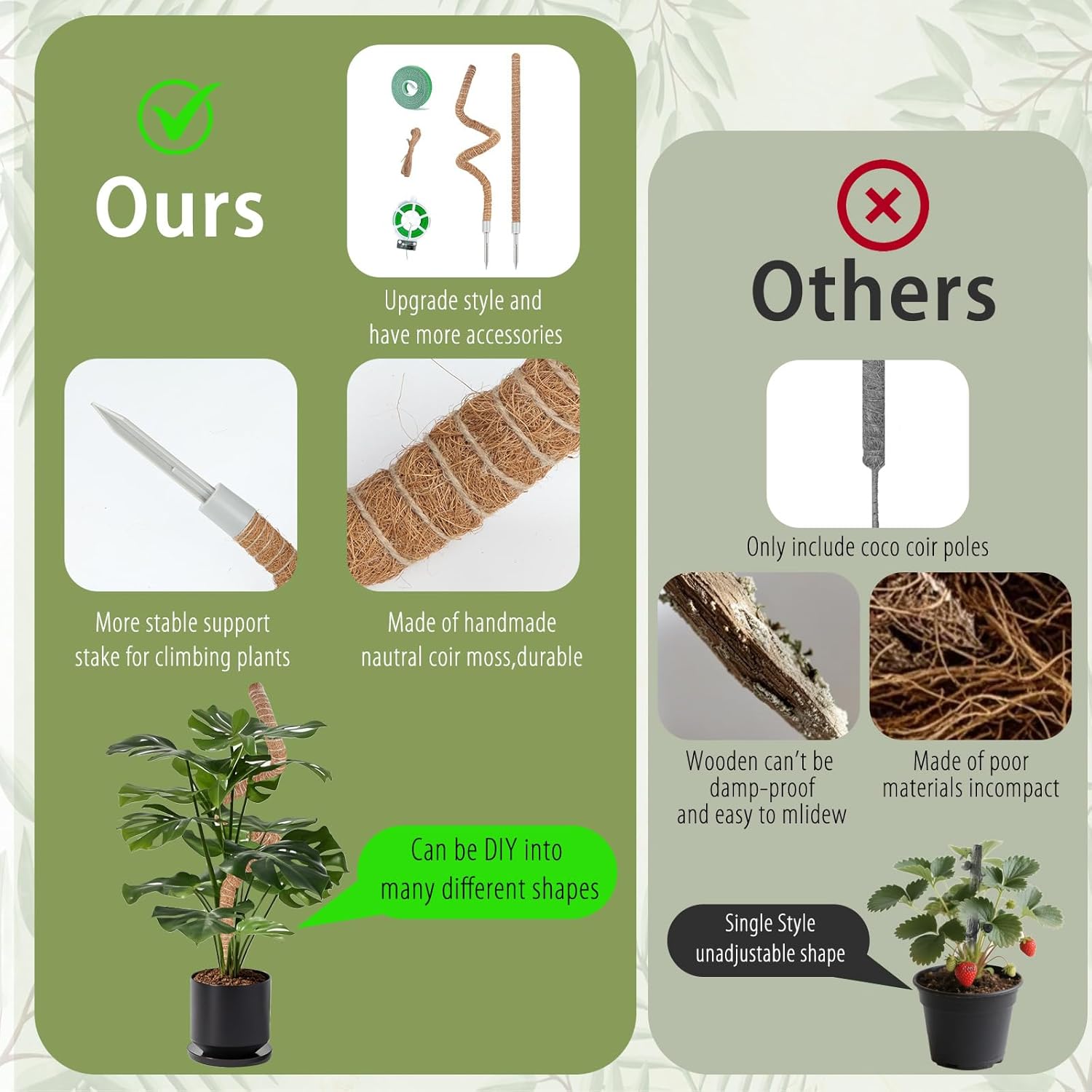 2 Pack Moss Pole, 28 Inch Monstera Plant Support, Moss Poles for Climbing Indoor Plants, Handmade Coco Coir Plant Support Stakes for Potted Plants, Pothos, Philodendron-VerdiqueGarden