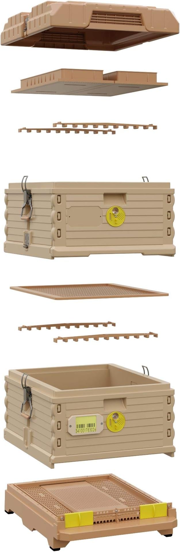 Ergo Insulated 10 Frame Bee Hive Set [NO Frames Included] (Double Deep, Tan Body Yellow Entrance)-VerdiqueGarden