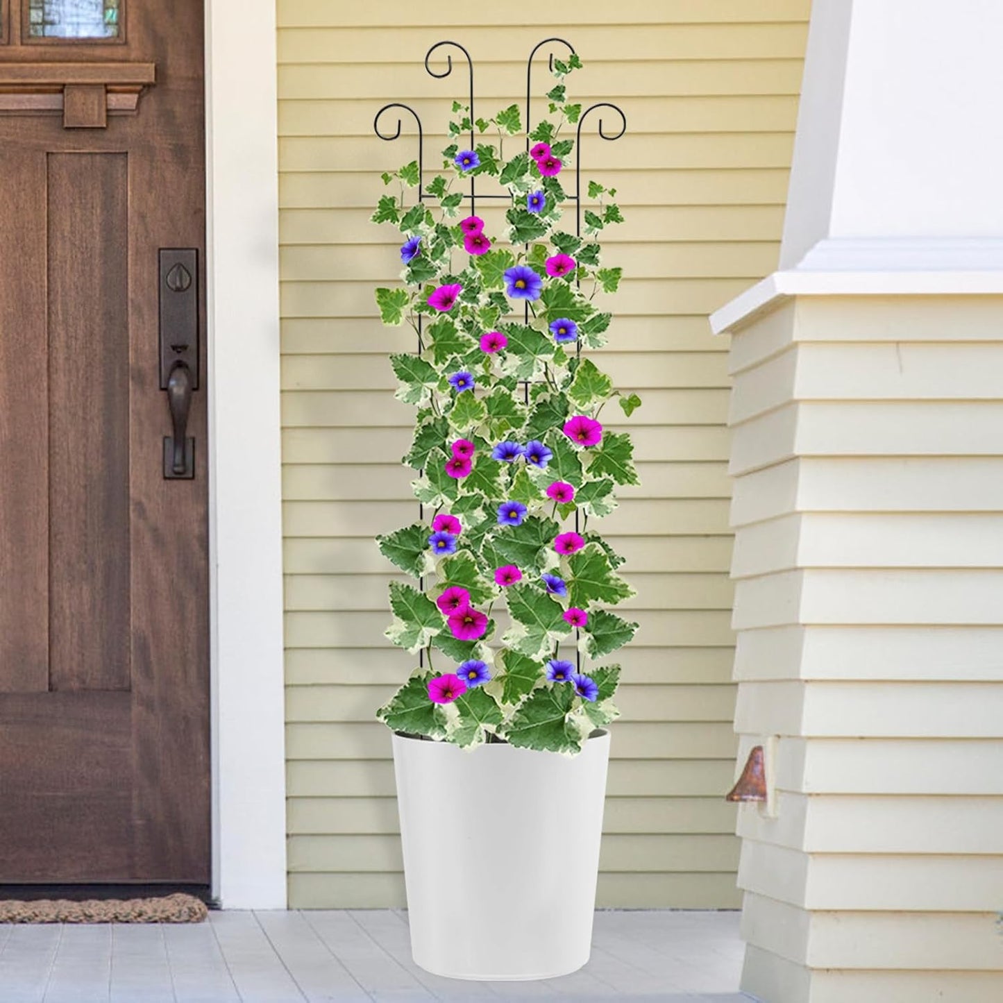 4 Pack 32'' Wave Shape Black Metal Trellis for Climbing Plants Indoor & Outdoor, Garden Trellis for Houseplants Flowers Vine Ivy-VerdiqueGarden