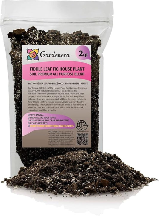 Fiddle Leaf Fig House Plant Soil Premium All Purpose Blend - Peat Moss, New Zealand Bark, Coco Chips and Fibers, Perlite - 2 Quart Bag-VerdiqueGarden