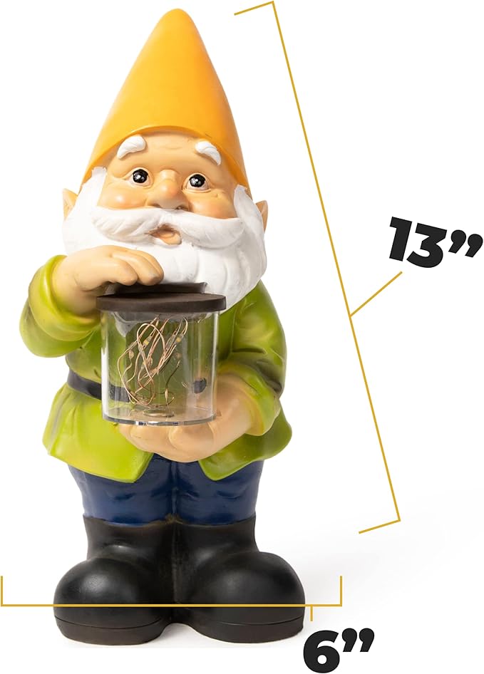 VP Home Jar Garden Gnomes Lawn Gnome with Solar Light Great Addition for Your Garden Solar Powered Knome Gifts for Outside Patio Lawn (Yellow Hat)-VerdiqueGarden