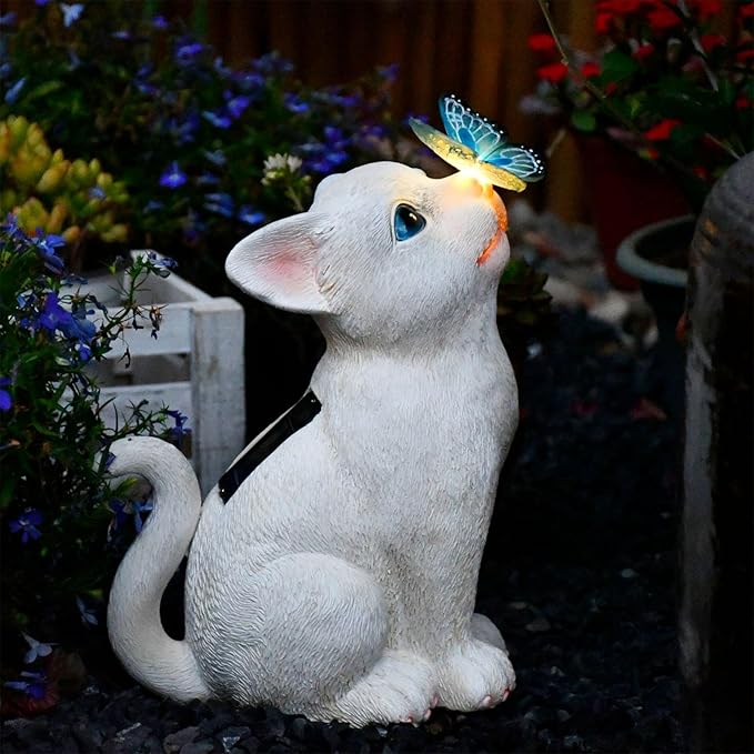 Cat Garden Figurines Outdoor Decor Solar Statue with LED Lights for Patio Lawn Yard Art Decoration Housewarming Garden Gift-VerdiqueGarden