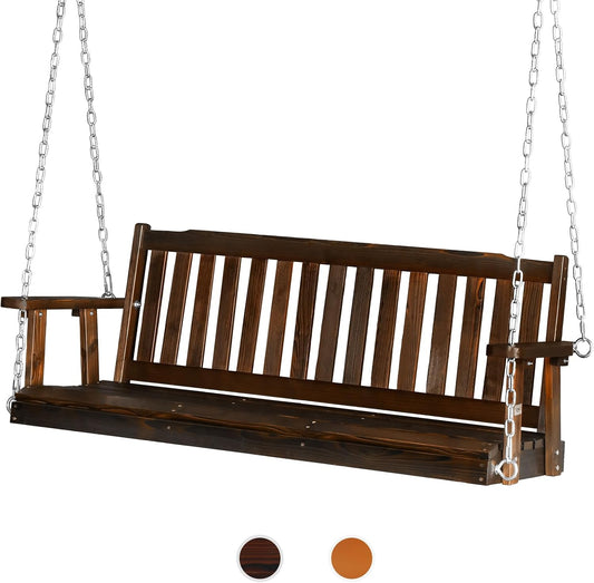 VINGLI Heavy Duty 880 LBS 5 FT Wooden Porch Swing Outdoor, Outdoor Hanging Swing Bench (5 FT, Rustic)-VerdiqueGarden