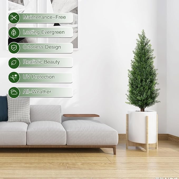 3FT Artificial Cedar Topiary Trees with Ground Spike, Set of 2 UV Resistant Fake Evergreen Bushes Shrubs Trees Artificial Plants Realistic Faux Cypress Plants for Indoor Outdoor Front Porch Garden-VerdiqueGarden