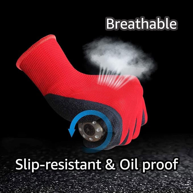 Evridwear Crinkle Latex Rubber Hand Coated Safety Work Gloves for Men Women General Multi Use Construction Warehouse Gardening Assembly Landscaping (S-Size) 12 Pairs Pack-VerdiqueGarden