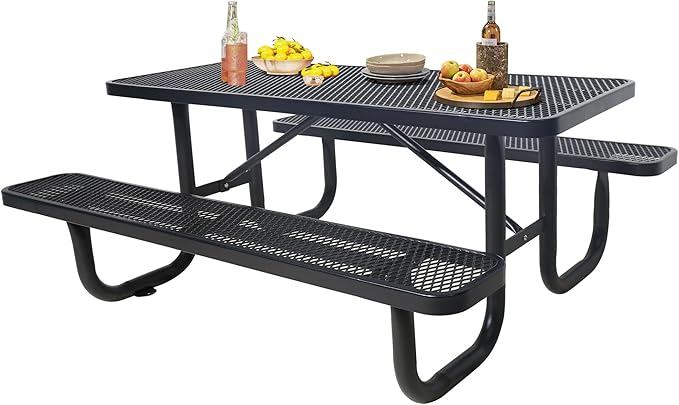4FT Metal Picnic Tables for Outdoors, Commercial Rectangular Picnic Table and Bench Set for Outside, Patio, Garden, Backyard, Porch, Surface Mount, Black-VerdiqueGarden