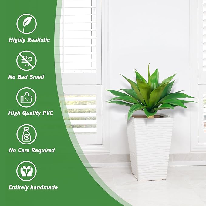 Artificial Agave Plants,Large UV Resistant Fake Agave Planters for Indoor and Outdoor Decorating Plantas Artificiales Decorativas Grandes(2Pack, 28")-VerdiqueGarden