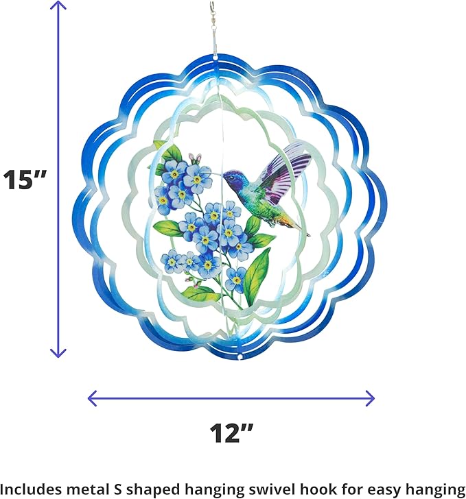 VP Home Floral Hummingbird Wind Spinner - Metal Outdoor Wind Spinners for Yard and Garden Decor - 3D Kinetic Yard Art Hummingbird Sculpture - Vibrant, Weather-Resistant Design - 12 x 15 Inches-VerdiqueGarden