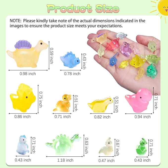 100PCS Luminous Mini Resin Dinosaur Glow in The Dark, 28 Styles Tiny Animals for Hide Garden Micro Landscape Dollhouse Decor Craft-VerdiqueGarden