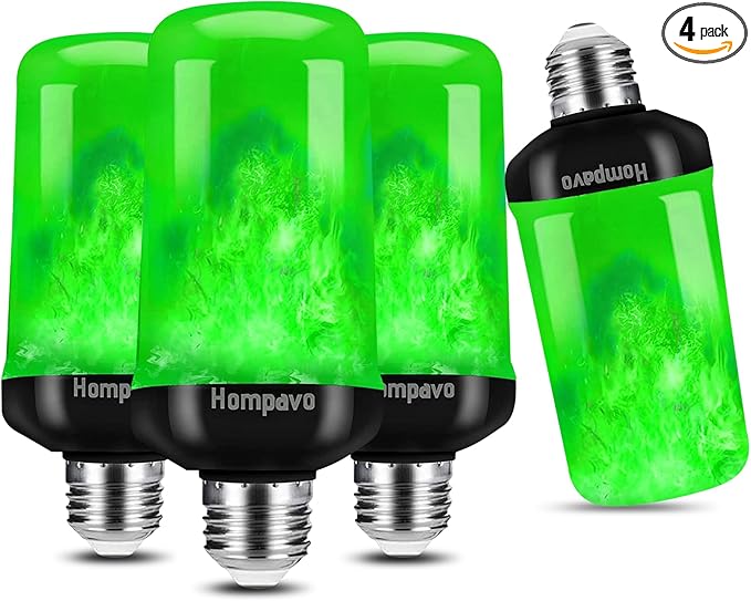 Hompavo 【Upgraded LED Flame Light Bulbs, Green Flickering Light Bulbs with Upside Down Effect, E26 Flame Bulb for Home Halloween St. Patrick's Day Christmas Decorations Indoor & Outdoor, 4 Pack-VerdiqueGarden