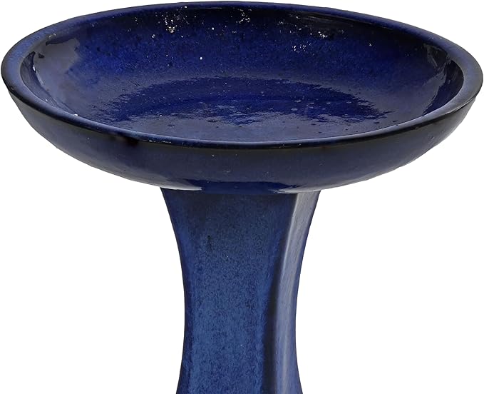 Sunnydaze Ceramic Bird Bath for Outside - 16" H - UV- and Frost-Resistant - Pedestal Bird Bath - Blue Glazed Bowl - Blue Glaze Finish-VerdiqueGarden