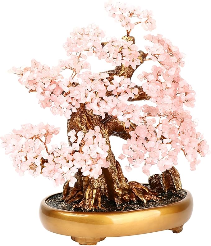 Feng Shui Money Tree Large Crystal Quartz Lucky Tree Gem Tree for Office Home Feng Shui Decoration for Wealth/Fortune and Luck (Rose Quartz)-VerdiqueGarden