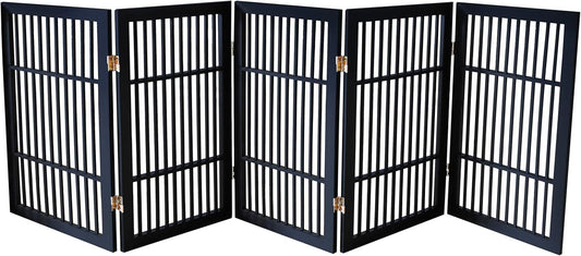 Pet Dog Gate Strong and Durable Freestanding Folding Acacia Hardwood Portable Wooden Fence Indoors or Outdoors by Urnporium (Black Pet Gate, 5 Panel 30" Tall)-VerdiqueGarden