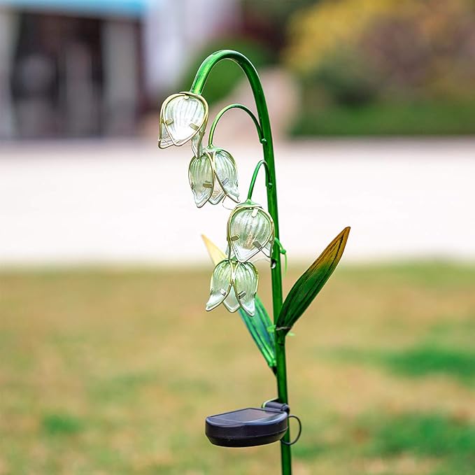 VCUTEKA Solar Garden Decor Stake Outdoor Light Glass Flower Stake for Yard Lawn Decor Backyard Decorations-VerdiqueGarden