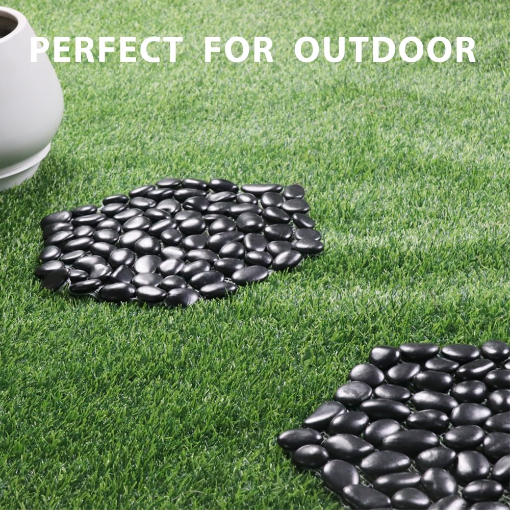 12 inch River Rock Stepping Stone - Pavers for Outdoor Garden Walkway, Landscaping - Polished Pebble Step Stones for Patio Yard Lawn Pathway, Set of 6 (Hexagon, Black)-VerdiqueGarden